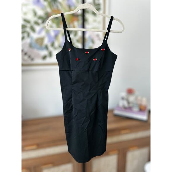 Vintage California Concepts Black Mini Dress with Embroidered Roses Size Small - Picture 7 of 14